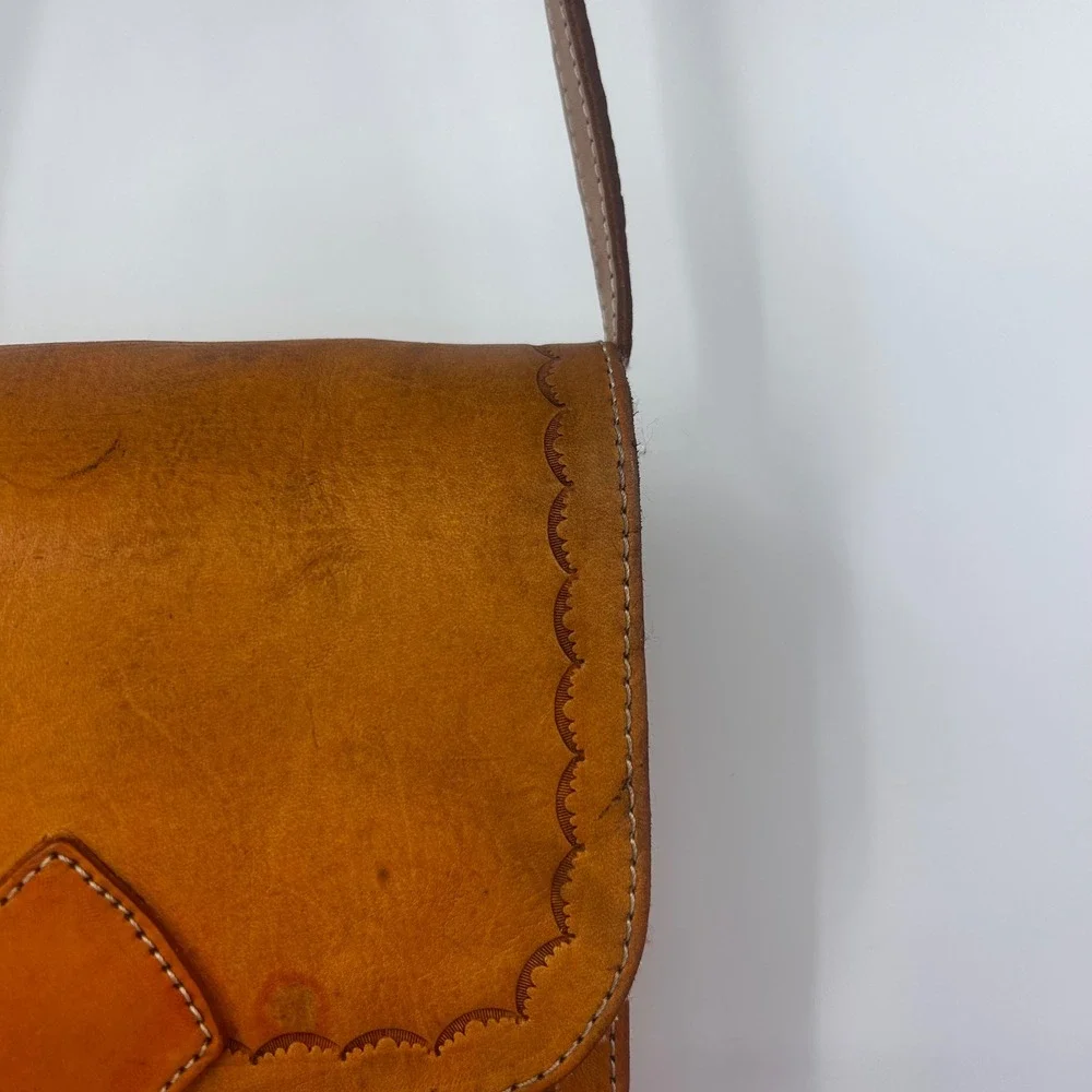 Hand Tooled‎ Leather Crossbody Messenger Bag Rustic Boho Vintage Style